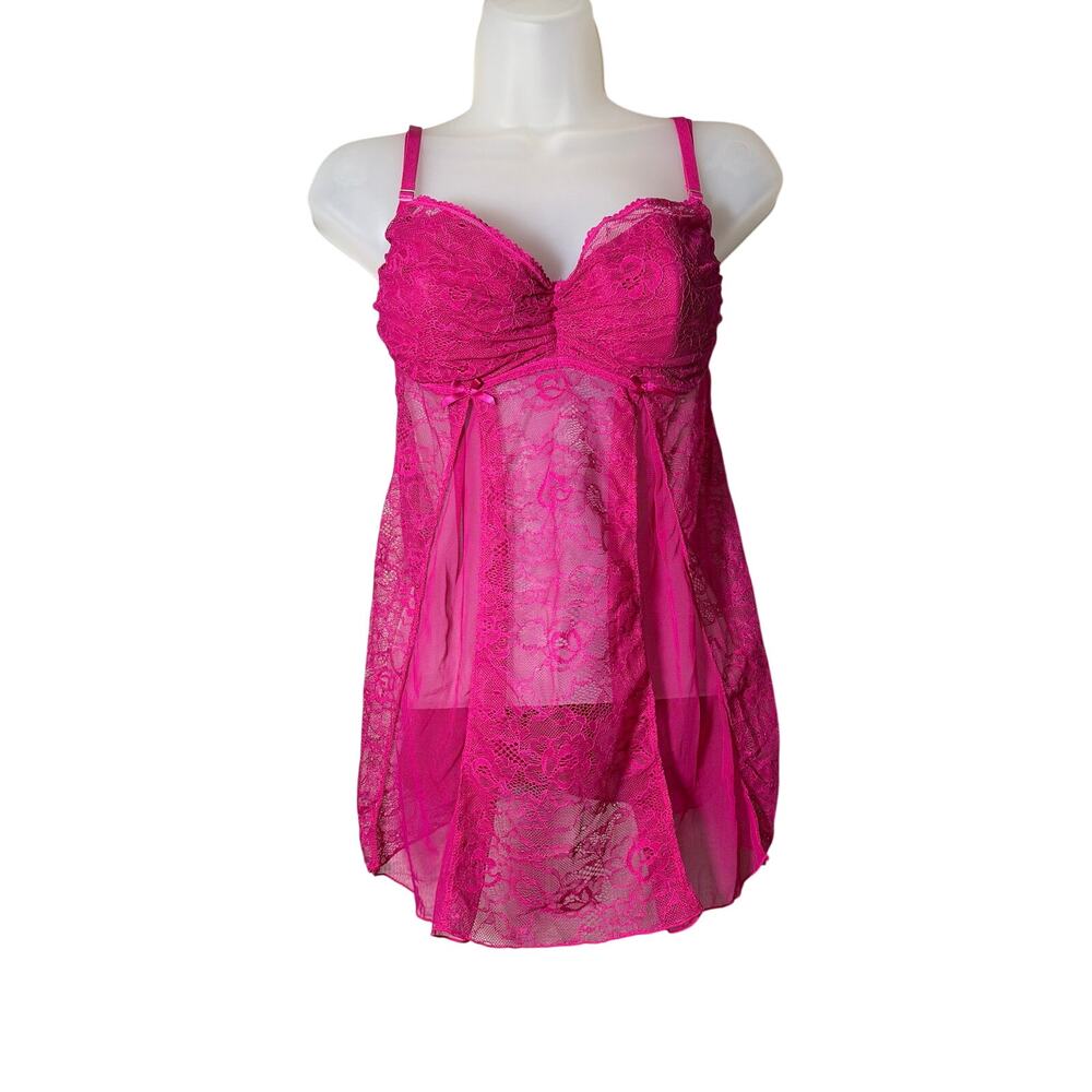 Frederick's of Hollywood vintage babydoll camisole lingerie lace magenta